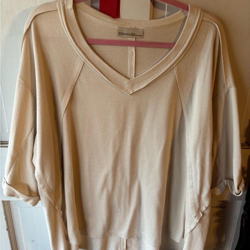 Zenana Outfitters Cream V-Neck Top